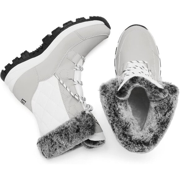 Women’s White Waterproof Snow Boots Mid-Calf Faux Fur Lined Non-Slip - Picture 5 of 9